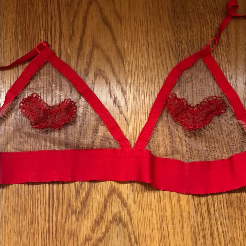 For love & lemons red heart bra